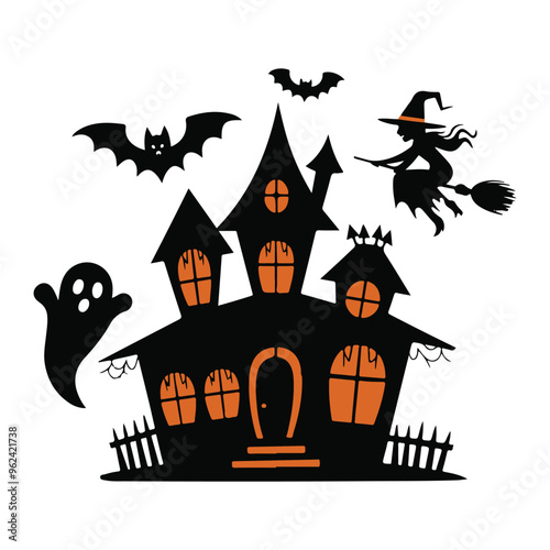 Halloween silhouettes elements, , sketch, icon, sticker.  vector illustration.