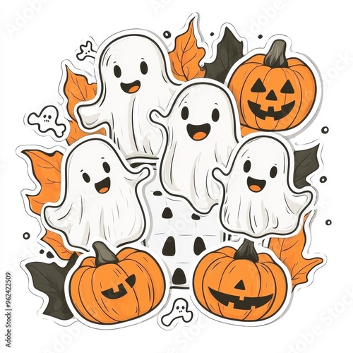 Cute Cartoon Ghosts and Pumpkins for Halloween