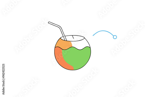 Refreshing Coconut Water with Straw on a Sandy Beach Vector Illustration photo