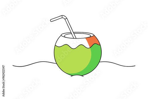 Refreshing Coconut Water with Straw on a Sandy Beach Vector Illustration photo