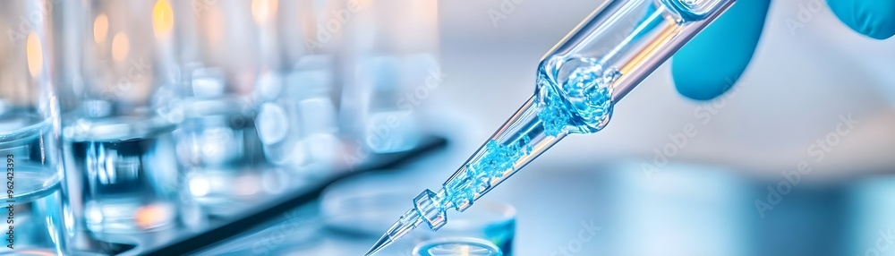 Blue Liquid Dropper in Laboratory Close-Up