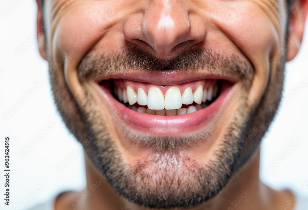 Close-up of a man's lips and teeth in a dental ad, showcasing a bright, clean smile against a plain white background.
Close-up of a man's lips and teeth in a dental ad, showcasing a bright, clean smile against a plain white background.