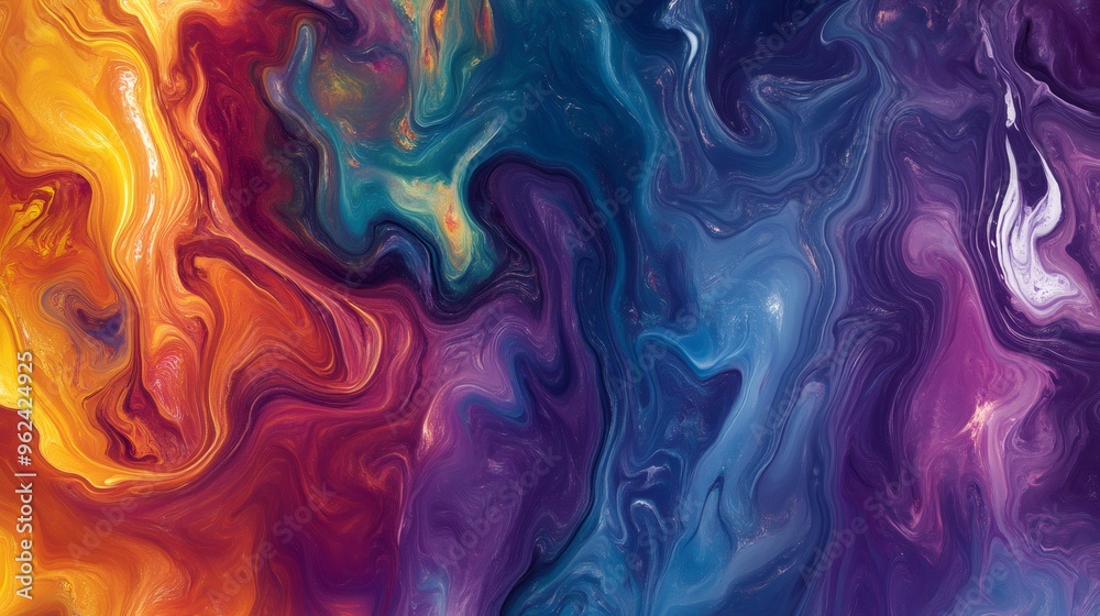 Abstract swirl painting with orange, purple, blue, and gold color. Abstract swirl painting with orange, purple, blue, and gold color.