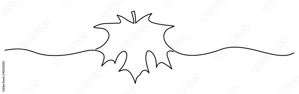 Vector illustration of a simple maple leaf outline, connected by a fluid wavy line, emphasizing clean design. Vector illustration of a simple maple leaf outline, connected by a fluid wavy line, emphasizing clean design.