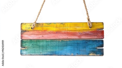 Multicolored Wooden Signboard Hanging on Rope