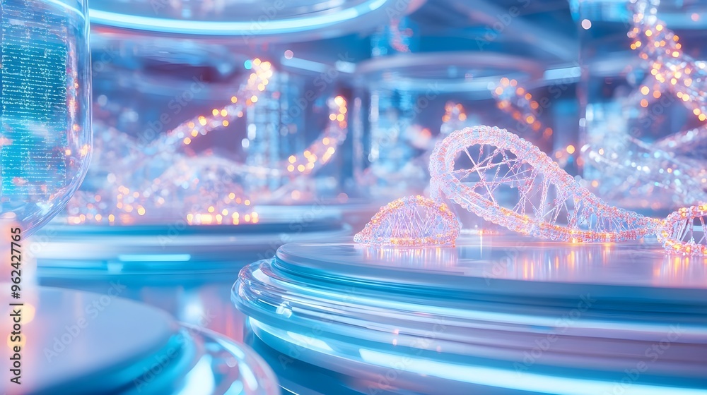 DNA Model in Futuristic Lab, Genetic Research, Science DNA Model in Futuristic Lab, Genetic Research, Science