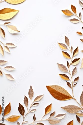 Light brown and gold leaf frame background wallpaper with copy space