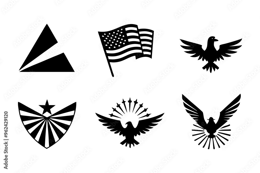 Patriotic Independence Day Logo Icons Set Clean Minimalist Vector