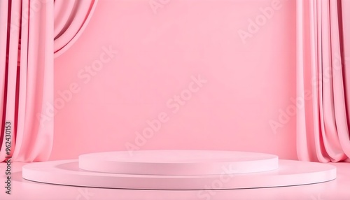 Pink and white podium pedestal with matte color background. Style-29