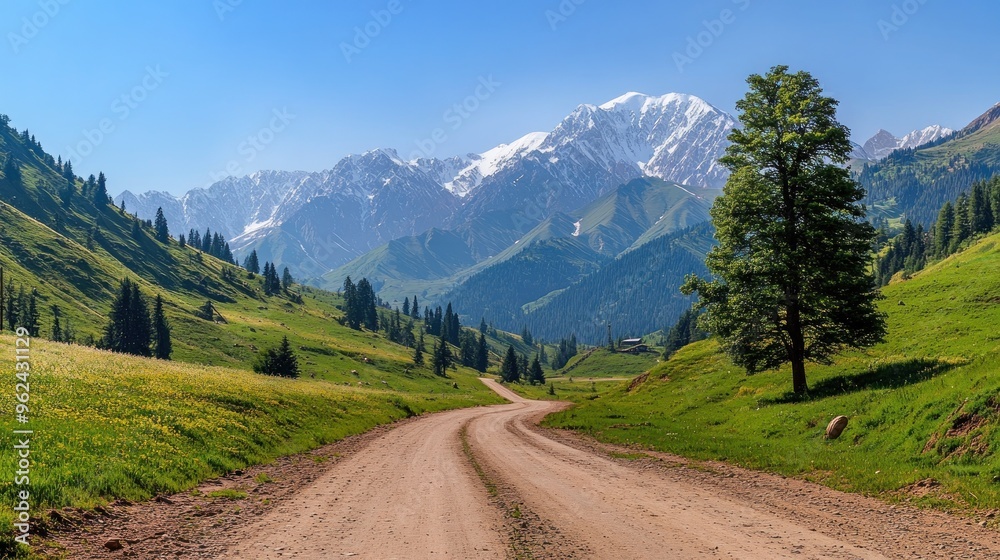 Scenic Mountain Road in Kyrgyzstan Scenic Mountain Road in Kyrgyzstan