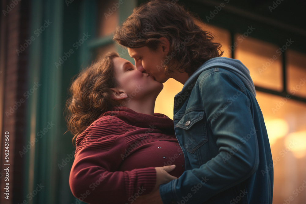 A loving husband kisses his pregnant wife softly. Valentine's Day A loving husband kisses his pregnant wife softly. Valentine's Day