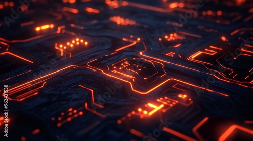 Wallpaper Mural Close-up of a glowing orange circuit board with intricate details and a futuristic design. Torontodigital.ca