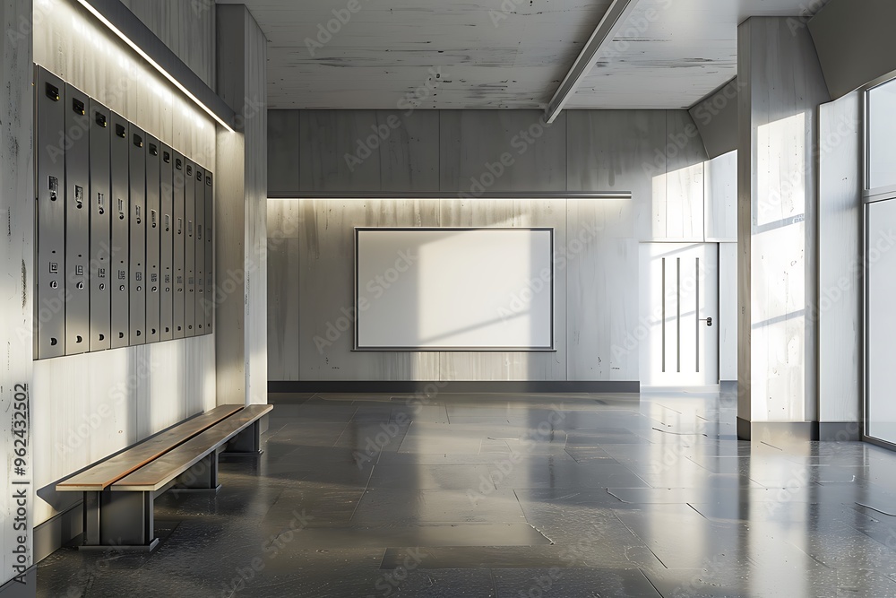 empty subway station with blank billboard on the wall