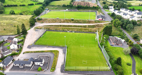 Aerial View of Tempo Maguires GAC and Hurling and Gaelic Football Pitch Tempo County Fermanagh Northern Ireland photo