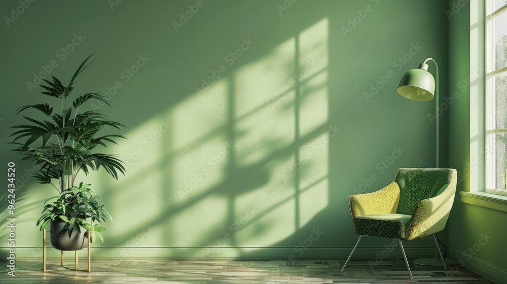 © Lasvu - Furniture and plant in a room with green lampshade