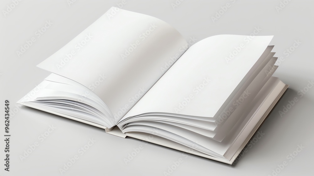 an open book with blank white pages on a grey background an open book with blank white pages on a grey background