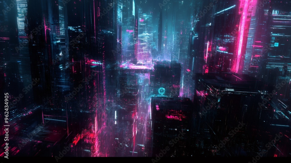 Futuristic Cityscape with glowing neon lights and towering skyscrapers. Futuristic Cityscape with glowing neon lights and towering skyscrapers.