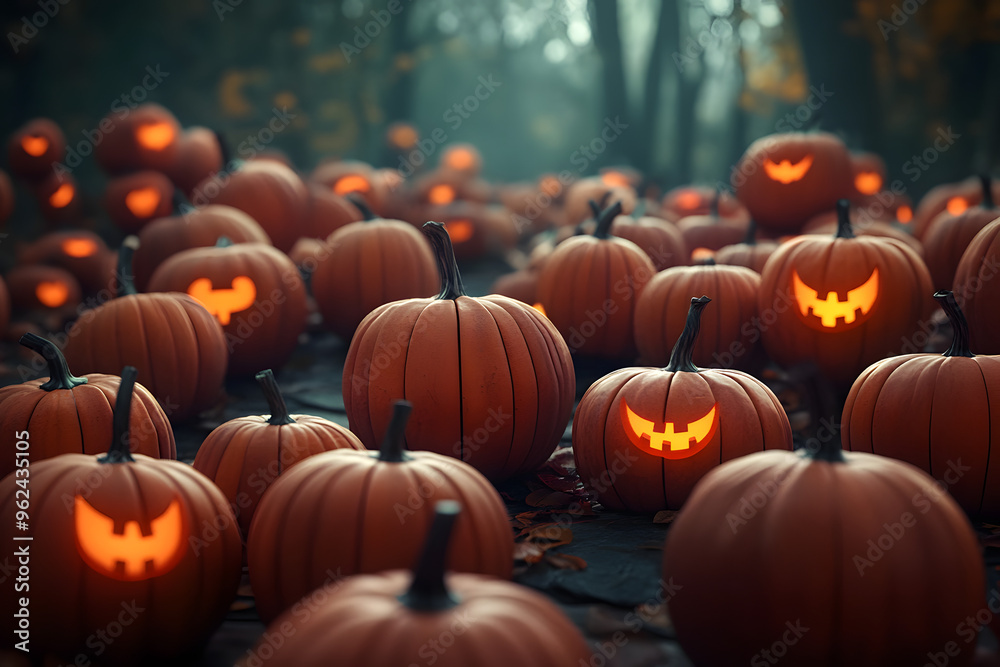 3D rendering of many halloween pumpkin background 3D rendering of many halloween pumpkin background