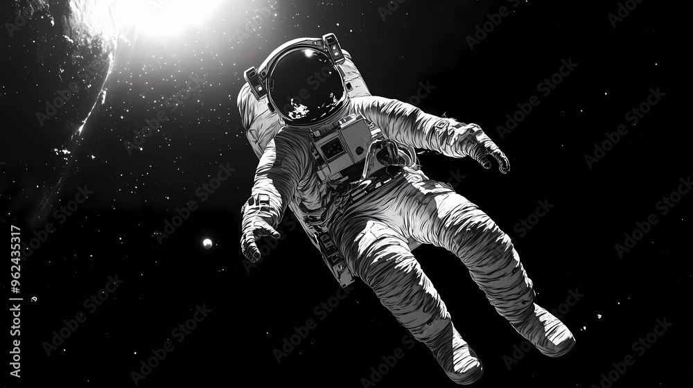 Generative ai image of astronaut floating in earth's orbit. Astronaut. Illustration Generative ai image of astronaut floating in earth's orbit. Astronaut. Illustration