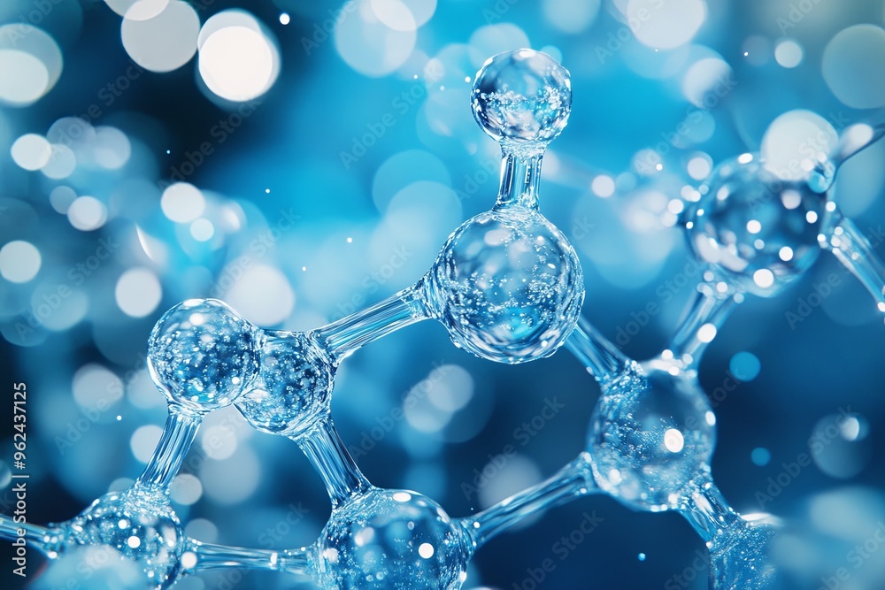 Close-up of a molecular structure illuminated by blue light, showcasing intricate details of chemical bonds in a scientific setting. Generative AI Close-up of a molecular structure illuminated by blue light, showcasing intricate details of chemical bonds in a scientific setting. Generative AI