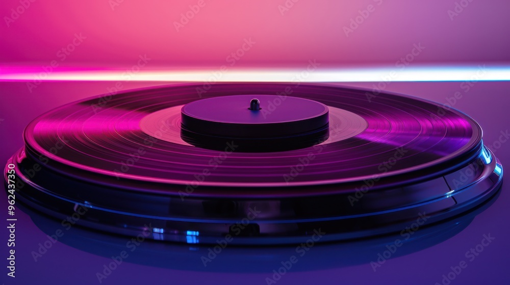 Vinyl Record on Turntable with Neon Lighting