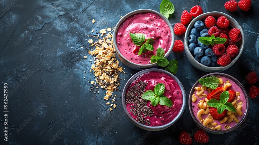 Delicious Smoothie Bowls with Berries and Toppings