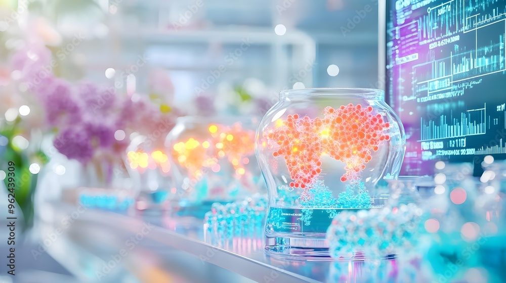 Naklejka premium Scientific Research & Discovery in Lab, Glass Jars, Glowing