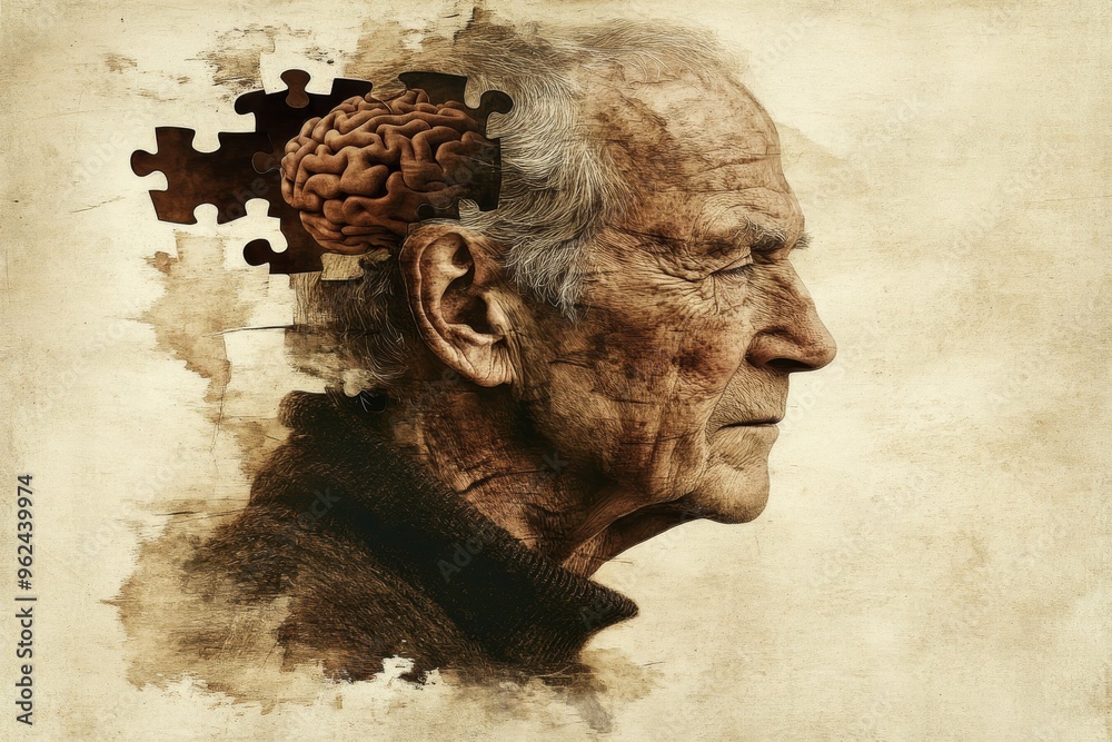 Brain grid Amygdala Elderly man with a missing puzzle piece in his head ...