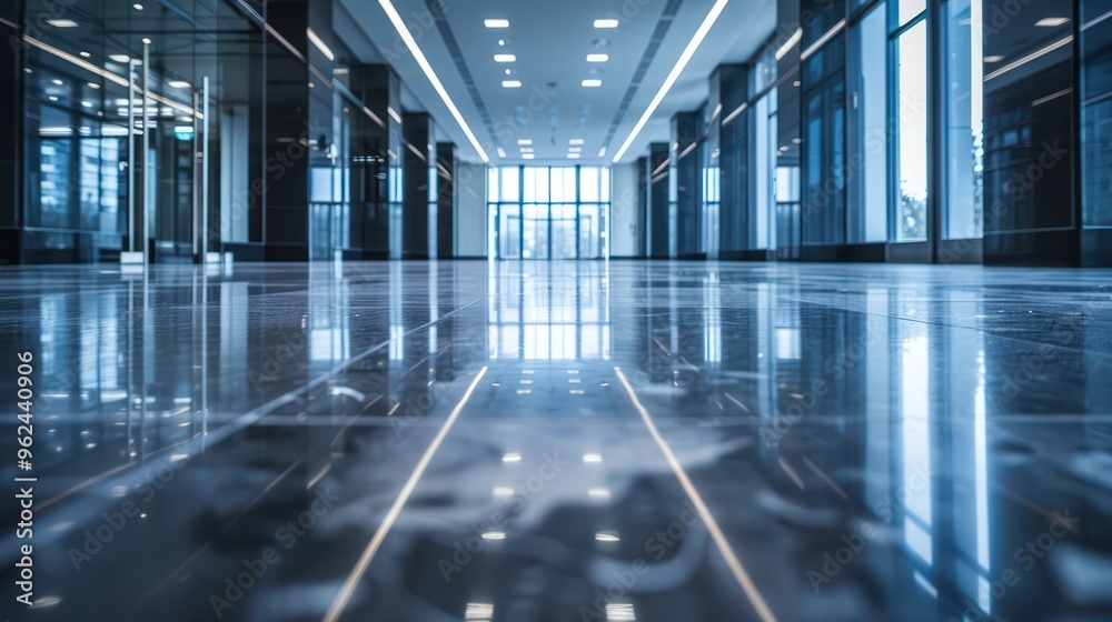 Modern office lobby with polished floors and large glass windows, creating a bright and spacious atmosphere. Modern office lobby with polished floors and large glass windows, creating a bright and spacious atmosphere.