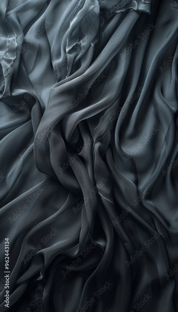 Luxurious black fabric flows and drapes gracefully, forming intricate waves and textures that catch soft lighting, creating a visually stunning display of elegance and depth. Luxurious black fabric flows and drapes gracefully, forming intricate waves and textures that catch soft lighting, creating a visually stunning display of elegance and depth.