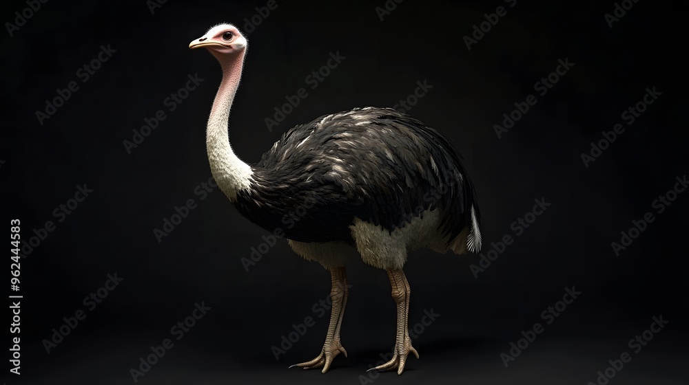 Obraz premium Ostrich on Black Background, Photo Realistic, Texture, Pattern Background, Wallpaper, Cover and Screen for Smartphone, PC, Laptop, 9:16 and 16:9 Format