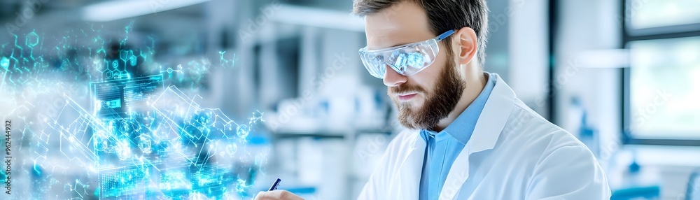 Scientist Working with Futuristic Technology in Lab