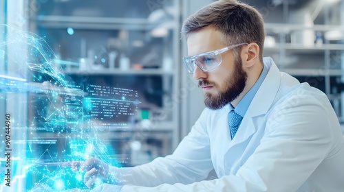 Scientist Working with Holographic Data in Lab