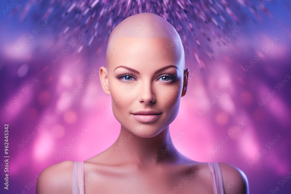 A woman in shades of lilac brings attention to cervical cancer prevention. A woman in shades of lilac brings attention to cervical cancer prevention.