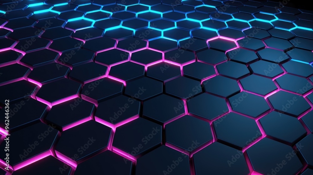 Abstract Hexagon Pattern with Glowing Blue and Pink Edges Abstract Hexagon Pattern with Glowing Blue and Pink Edges