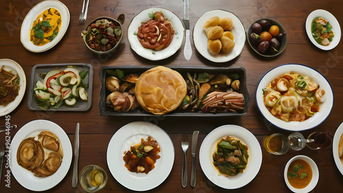 Wallpaper Mural Table filled with food and dishes Background Torontodigital.ca