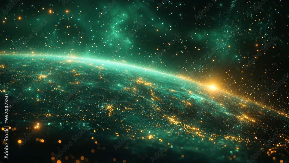 Earth From Space With City Lights and Stars Earth From Space With City Lights and Stars
