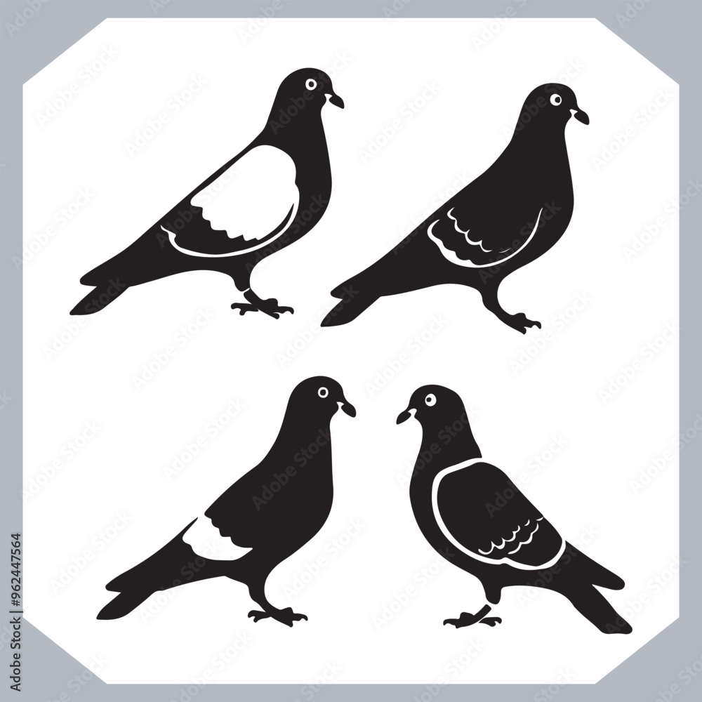 Fototapeta premium Dove silhouette bird logo design, simple hand drawn and linocut style, bird silhouette illustration