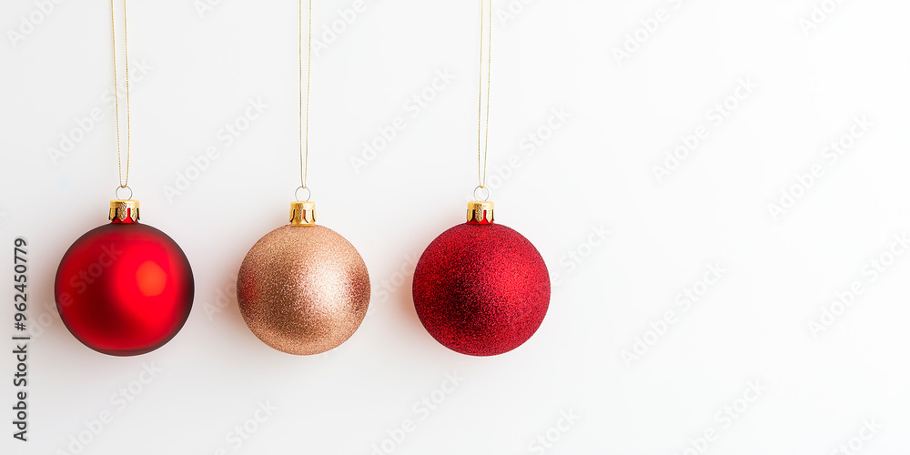 Row of red and gold Christmas balls on a white background Row of red and gold Christmas balls on a white background