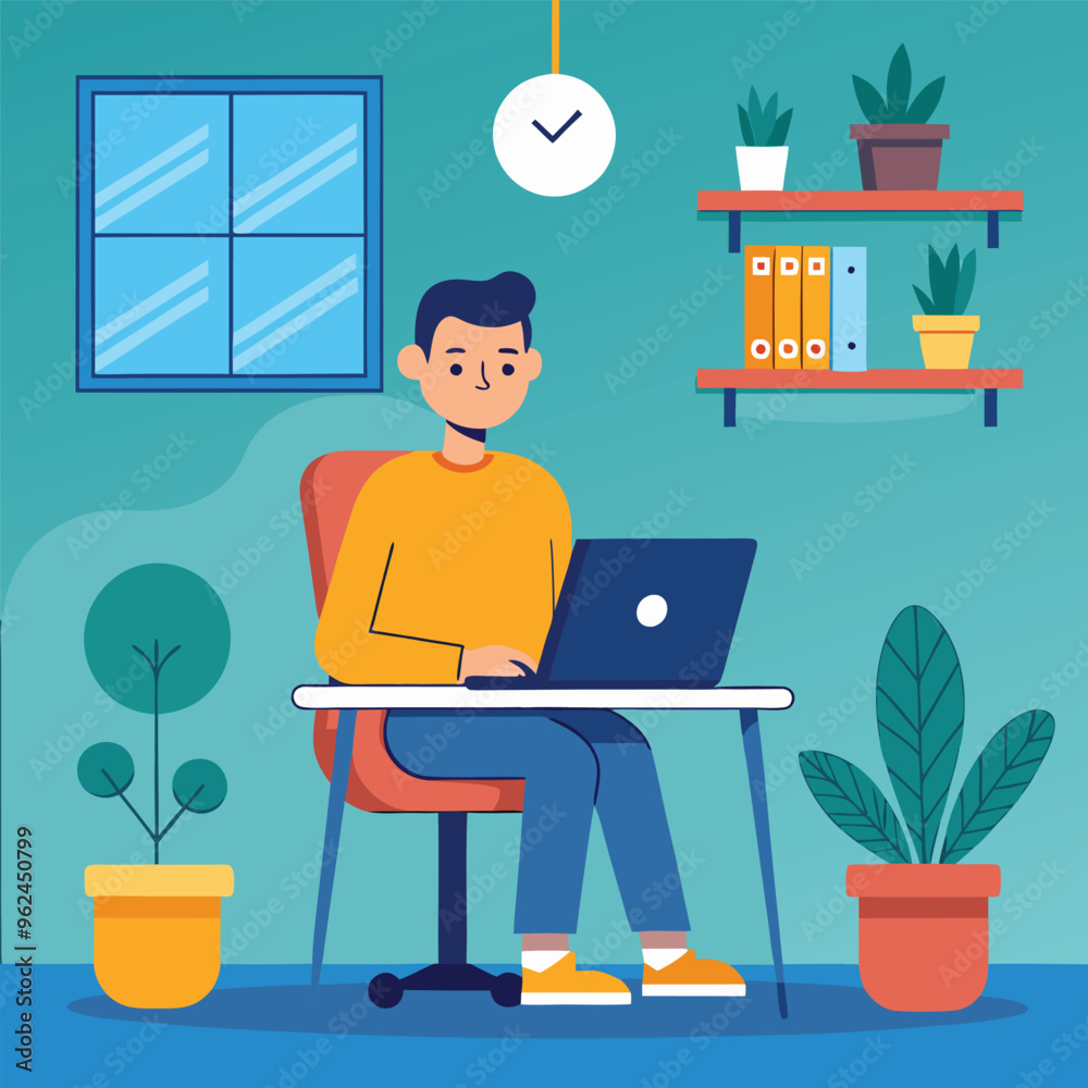  vector a human sitting in front of laptop for office work illustration