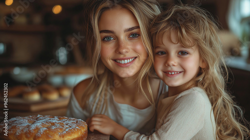 Mother and Son Baking a Cake in the Kitchen, Fun Together