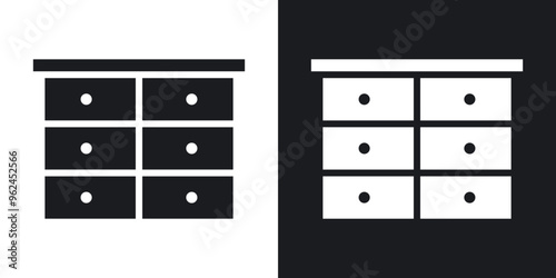 Cabinet solid vector icon set in black and white color.