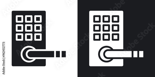 Smart lock solid vector icon set in black and white color.