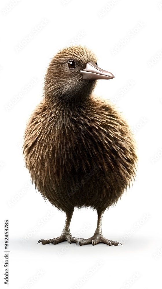 Fototapeta premium Kiwi Bird on White Background, Photo Realistic, Texture, Pattern Background, Wallpaper, Cover and Screen of Smartphone, PC, Laptop, 9:16 and 16:9 Format