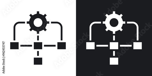 Workflow process solid vector icon set in black and white color.