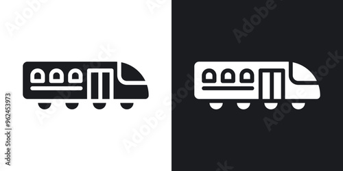 Monorail solid vector icon set in black and white color.