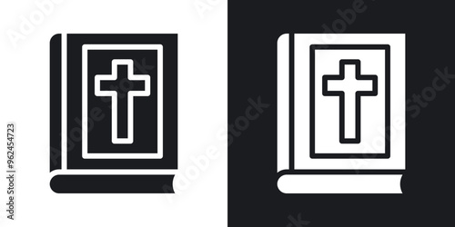 Bible solid vector icon set in black and white color.