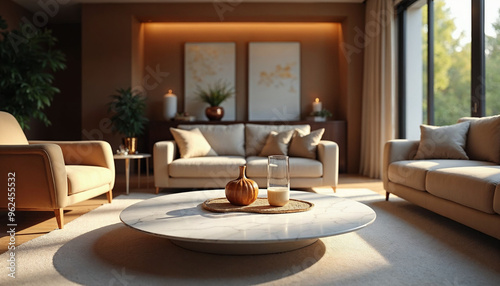 A peaceful reception area with elegant seating, greenery, and calming decor in a wellness clinic.