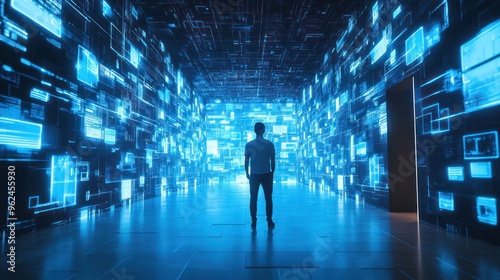 Man Walking Through Digital Tunnel