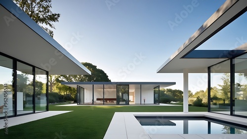 Modern Architectural Masterpiece Featuring Sleek Glass Walls, Bold Lines, and Open Outdoor Spaces